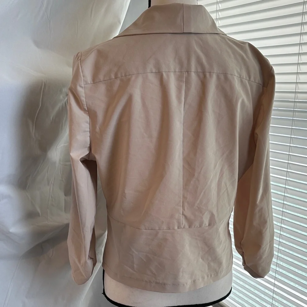 Womens Light Beige Open Front Draped Blazer - Picture 3 of 4
